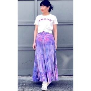 Anthropologie Siddhartha Bansal Marbled Purple TieDyed Pleated Maxi Skirt